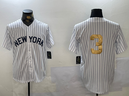 New York Yankees #3 Babe Ruth White Pinstripe Without Name Fashion Cool Base Stitched Baseball Jersey