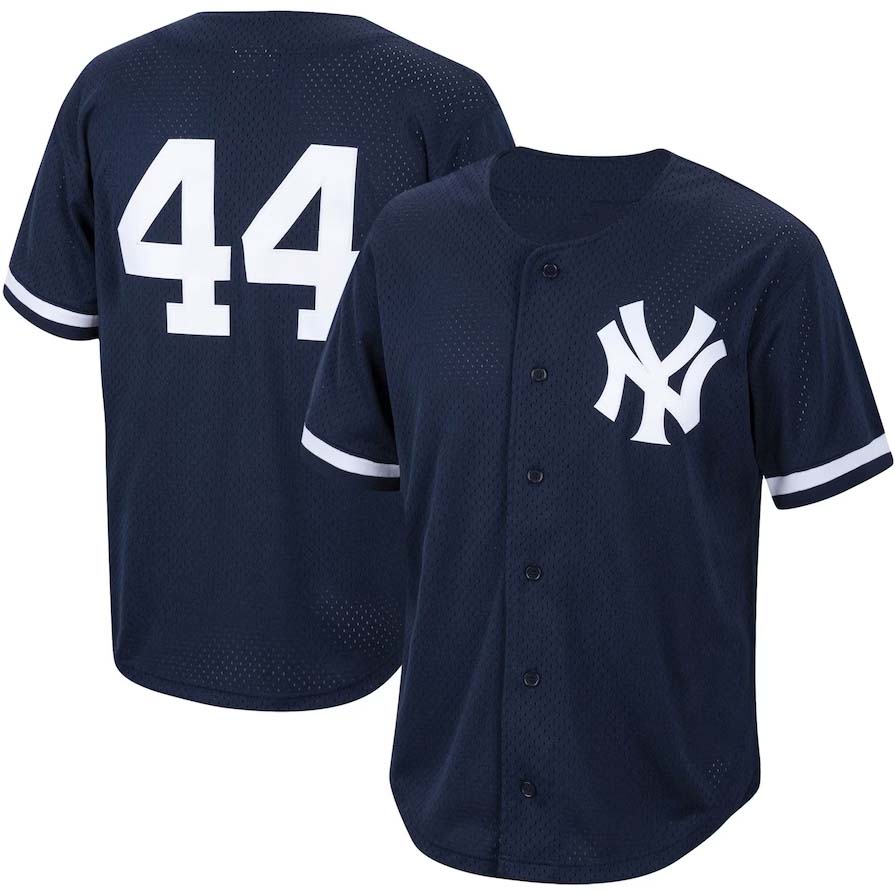 New York Yankees #44 Reggie Jackson Mitchell & Ness Cooperstown Collection Mesh Batting Practice Button-Up Jersey - Navy Stitches Baseball Jerseys