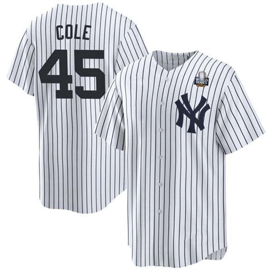 New York Yankees #45 Gerrit Cole White 2024 World Series With Name Cool Base Stitched Baseball Jersey