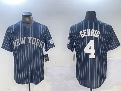 New York Yankees #4 Lou Gehrig Navy Pinstripe Fashion Cool Base Baseball Jersey