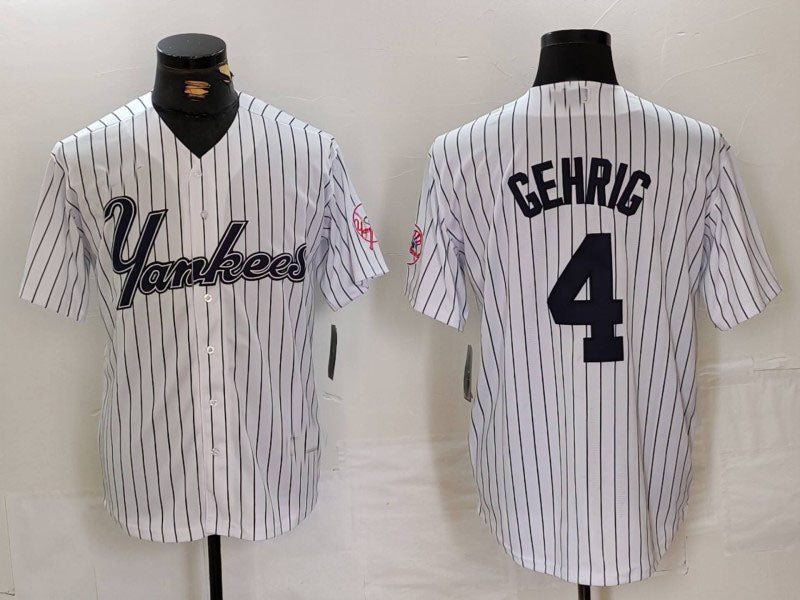 New York Yankees #4 Lou Gehrig White Pinstripe Fashion Cool Base Baseball Jerseys