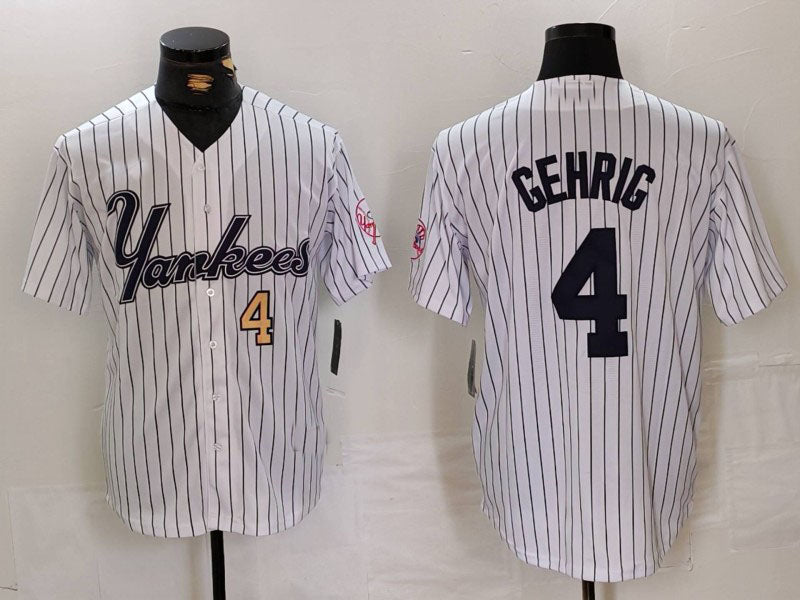 New York Yankees #4 Lou Gehrig White Pinstripe Fashion Cool Base Baseball Jerseys