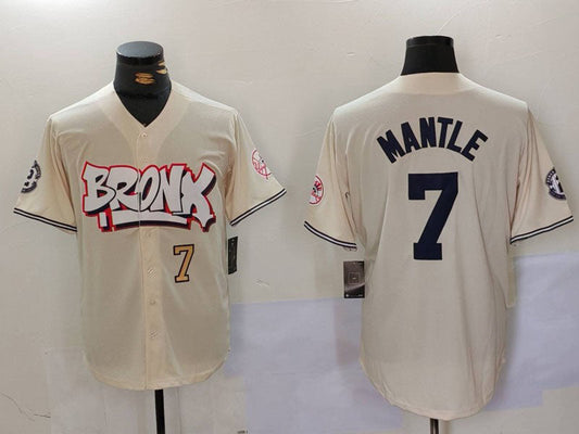 New York Yankees #7 Mickey Mantle Cream Limited Stitched Baseball Jersey