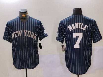 New York Yankees #7 Mickey Mantle Navy Pinstripe Fashion Cool Base Baseball Jersey