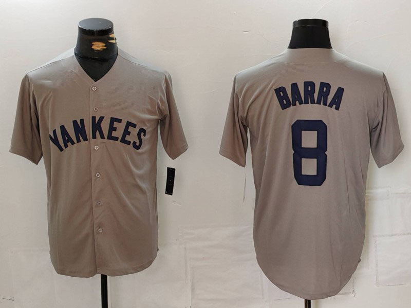 New York Yankees #8 Barra Name Grey Stitched Throwback Baseball Jerseys