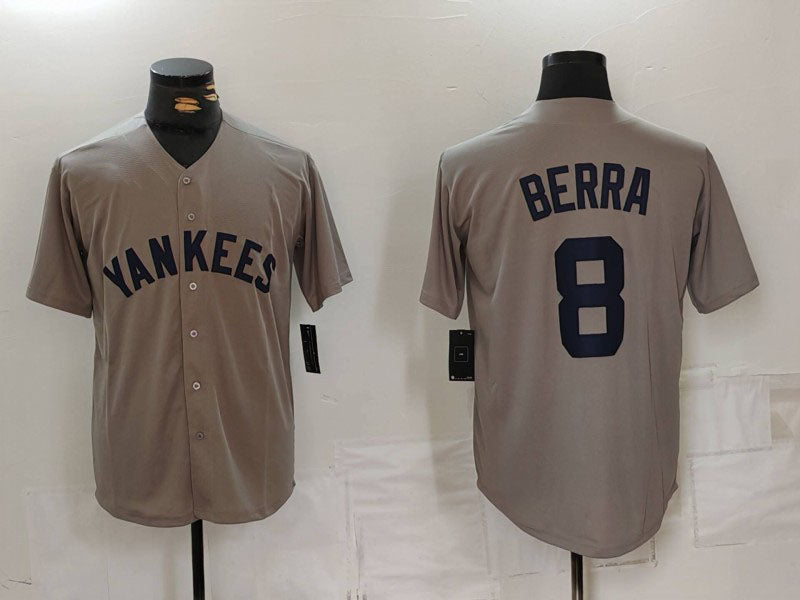 New York Yankees #8 Yogi Berra Grey Throwback Stitched Cool Base Baseball Jerseys