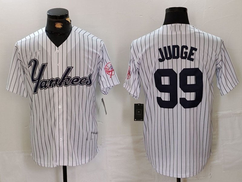 New York Yankees #99 Aaron Judge White Pinstripe Fashion Cool Base Baseball Jerseys