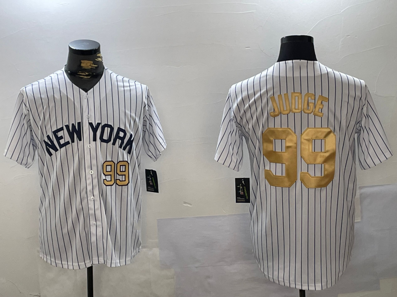 New York Yankees #99 Aaron Judge White Pinstripe Fashion Cool Base Stitched Baseball Jersey