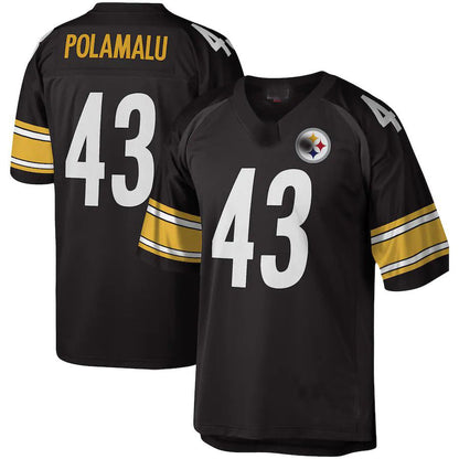 Pittsburgh Steelers #43 Troy Polamalu Mitchell & Ness Black Legacy Replica Jersey Stitched American Football Jerseys