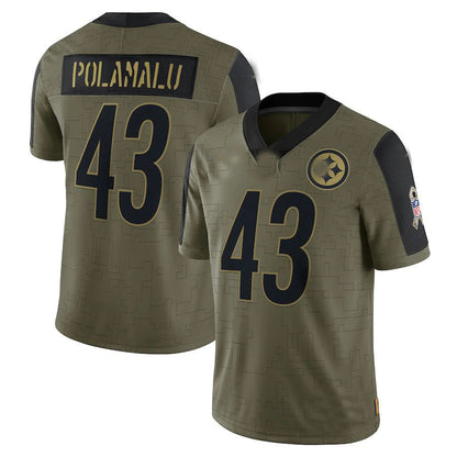 Pittsburgh Steelers #43 Troy Polamalu Olive 2021 Salute To Service Retired Player Limited Jersey Stitched American Football Jerseys