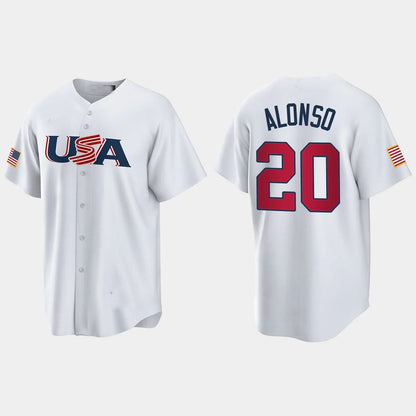 #20 PETE ALONSO NEW YORK METS 2023 WORLD BASEBALL CLASSIC USA REPLICA JERSEY ¨C WHITE Stitches Baseball Jerseys