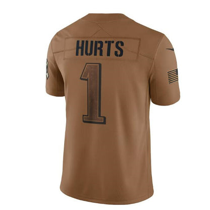 Philadelphia Eagles #1 Jalen Hurts Brown 2023 Salute To Service Limited Jersey Stitched American Football Jerseys