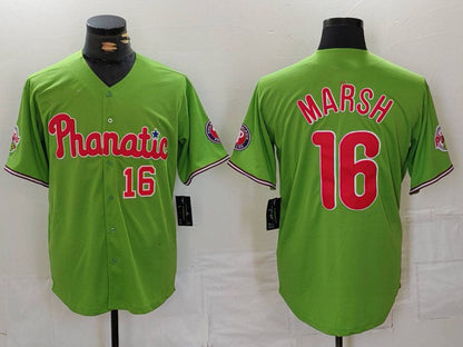 Philadelphia Phillies #16 Brandon Marsh Number Green With Patch Stitched Cool Base Baseball Jersey