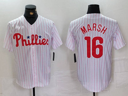 Philadelphia Phillies #16 Brandon Marsh White Pinstripe Stitched Cool Base Baseball Jersey