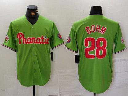 Philadelphia Phillies #28 Alec Bohm Green With Patch Stitched Cool Base Baseball Jersey