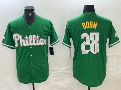 Philadelphia Phillies #28 Alec Bohm Kelly Green Cool Base Jersey Baseball Jersey