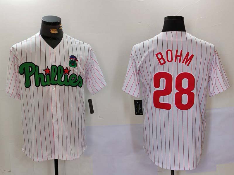 Philadelphia Phillies #28 Alec Bohm White Green Cool Base Stitched Baseball Jersey