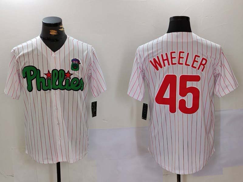 Philadelphia Phillies #45 Zack Wheeler White Green Cool Base Stitched Baseball Jersey