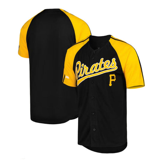 Pittsburgh Pirates Stitches Button-Down Raglan Fashion Jersey - Black Baseball Jerseys