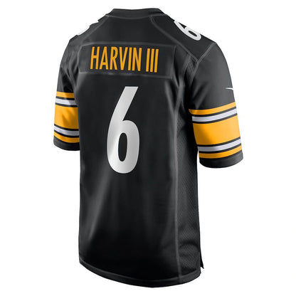 Pittsburgh Steelers #6 Pressley Harvin III Black Game Jersey Stitched American Football Jerseys