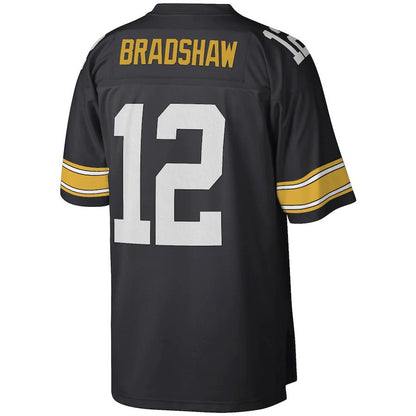 Pittsburgh Steelers #12 Terry Bradshaw Mitchell & Ness Black Legacy Replica Jersey Stitched American Football Jerseys