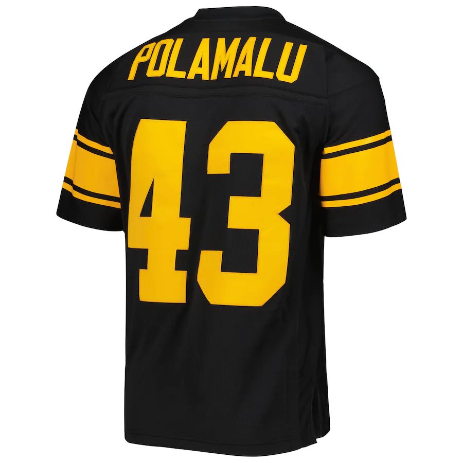 Pittsburgh Steelers #43 Troy Polamalu Mitchell & Ness Black Alternate 2008 Legacy Replica Jersey Stitched American Football Jerseys