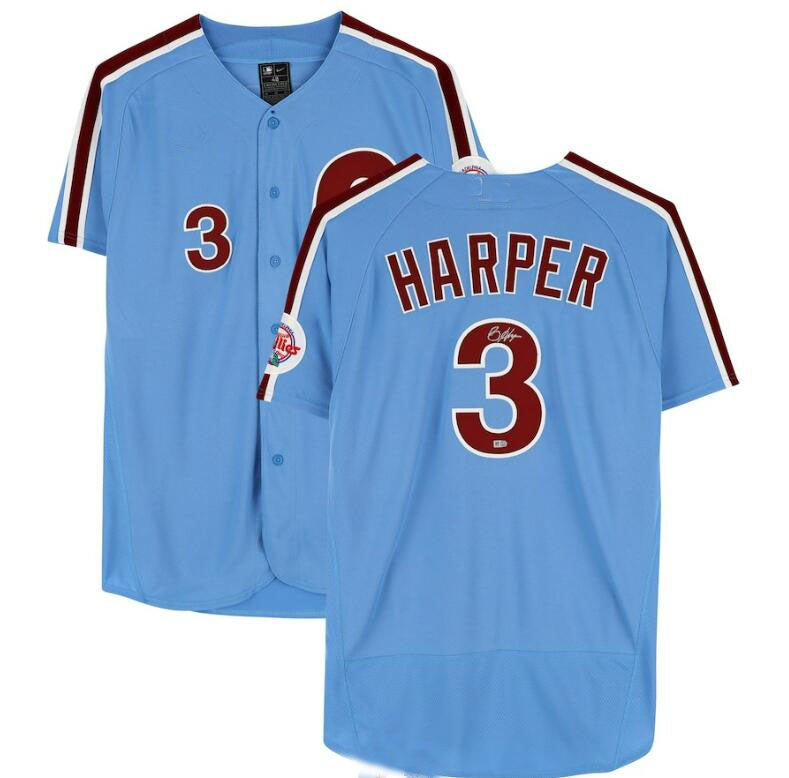 Philadelphia Phillies #3 Bryce Harper Light Blue Cooperstown Collection Authentic Jersey Baseball Jerseys