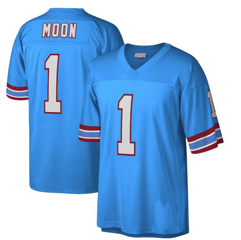 T.Titans #1 Warren Moon Light Blue Oilers Throwback Retired Player Game Jersey Stitched American Football Jerseys