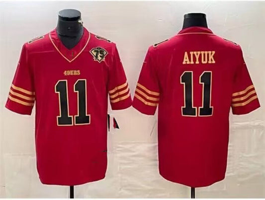 San Francisco 49ers #11 Brandon Aiyuk 75th Anniversary Alternate Red Stitched Game Football Jersey