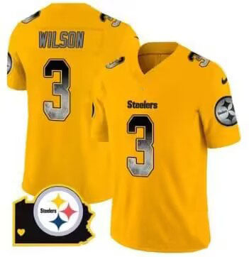 Pittsburgh Steelers #3 Russell Wilson Gold Game Player Jersey Stitched American Football Jerseys