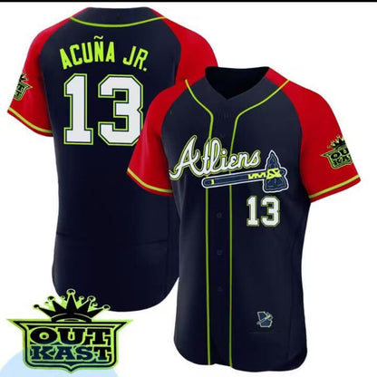 Atlanta Braves #13 Ronald Acuna Jr. Navy Atliens Flex Base Stitched Baseball Jersey