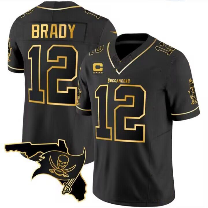 TB.Buccaneers #12 Tom Brady Black Golden Limited American Football Jerseys