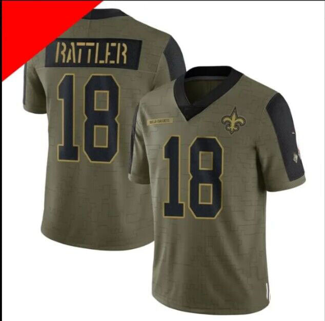 NO.Saints #18 Spencer Rattler Olive Game Player Jersey Stitched American Football Jerseys