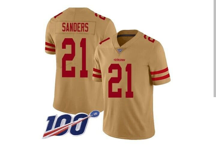 San Francisco 49ers #21 Deion Sanders Gold 100th Inverted Legend Jersey Stitched American Football Jersey