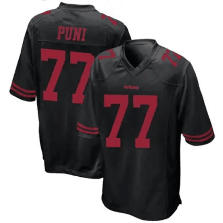 San Francisco 49ers #77 Dominick Puni Black Scarlet Player Game Jersey Stitched American Football Jersey