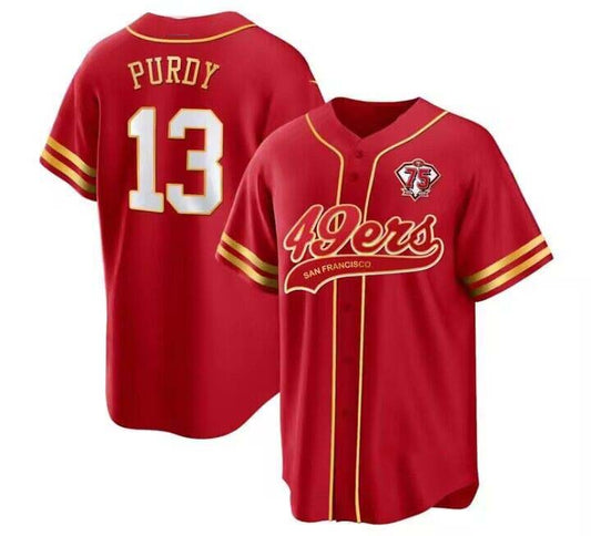 San Francisco 49ers #13 Brock Purdy Red 75th anniversary Cool Base Stitched American Baseball Jersey