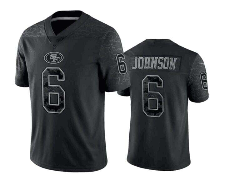 San Francisco 49ers #6 Johnson Black RFLCTV Limited Jersey Stitched American Football Jerseys