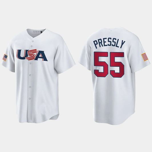 #55 RYAN PRESSLY HOUSTON ASTROS 2023 WORLD BASEBALL CLASSIC USA REPLICA JERSEY ¨C WHITE Stitches Baseball Jerseys