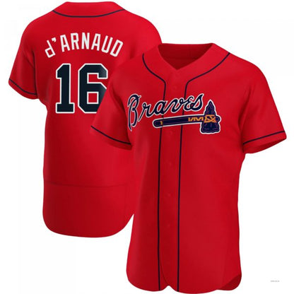 Atlanta Braves #16 Travis d¡¯Arnaud Red Alternate Jersey Stitches Baseball Jerseys