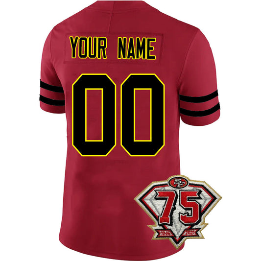 Custom San Francisco 49ers Men's Kids Women's Football Jerseys Color Red Black And White With 75th Patch