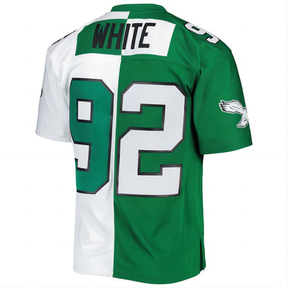 Philadelphia Eagles #92 Reggie White Mitchell & Ness 1990 Split Legacy Replica Jersey Kelly Green/White Stitched American Football Jerseys