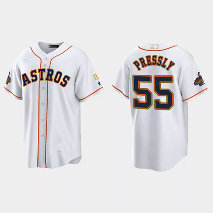 #55 Ryan Pressly Houston Astros 2023 Gold Program Jersey ¨C White Stitches Baseball Jerseys