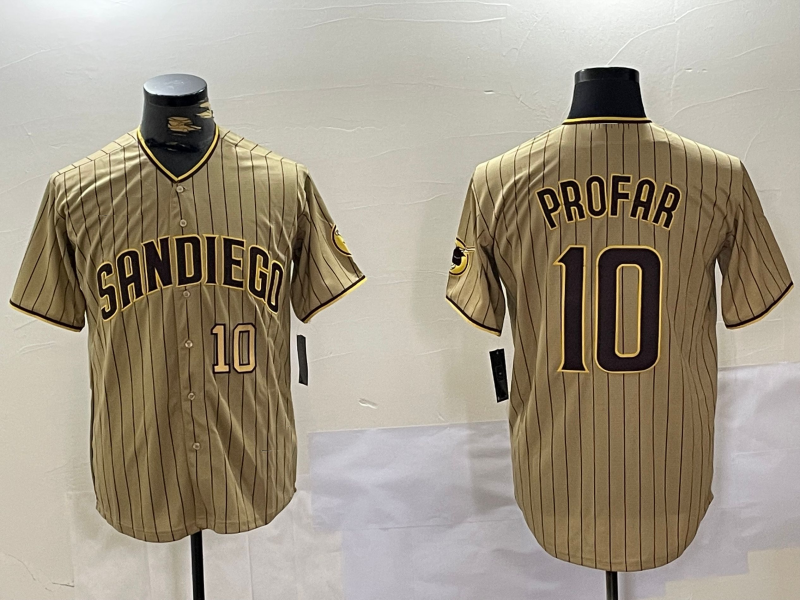 San Diego Padres #10 Jurickson Profar Khaki Team Logo Cool Base Stitched Baseball Jersey