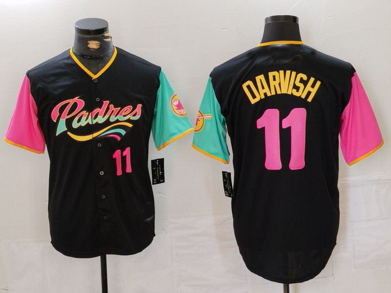 San Diego Padres #11 Yu Darvish Black Player Number Fashion Baseball Jersey