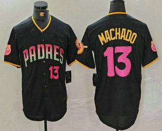 San Diego Padres #13 Manny Machado Number Black 20th Anniversary Cool Base Stitched Baseball Jersey