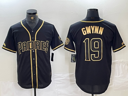 San Diego Padres #19 Tony Gwynn Black Gold Cool Base Baseball Jerseys