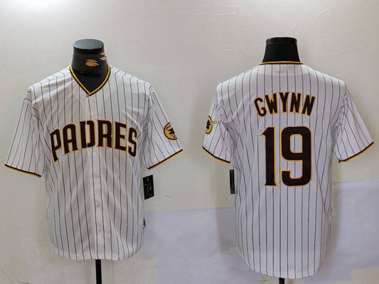 San Diego Padres #19 Tony Gwynn White Team Logo Stitched Cool Base Baseball Jersey