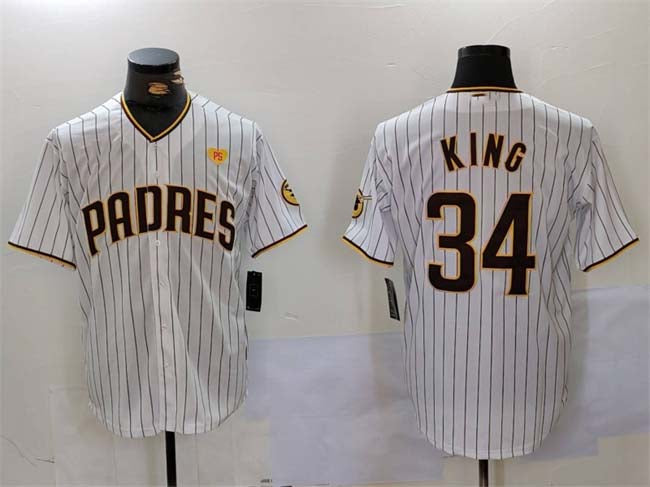 San Diego Padres #34 Michael King White With PS Patch Cool Base Stitched Baseball Jersey