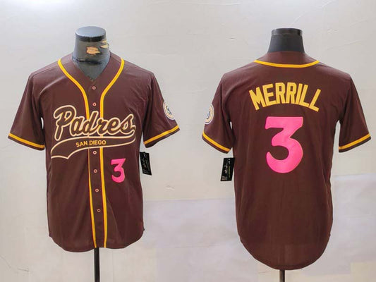 San Diego Padres #3 Jackson Merrill Brown Cool Base Stitched Baseball Jersey