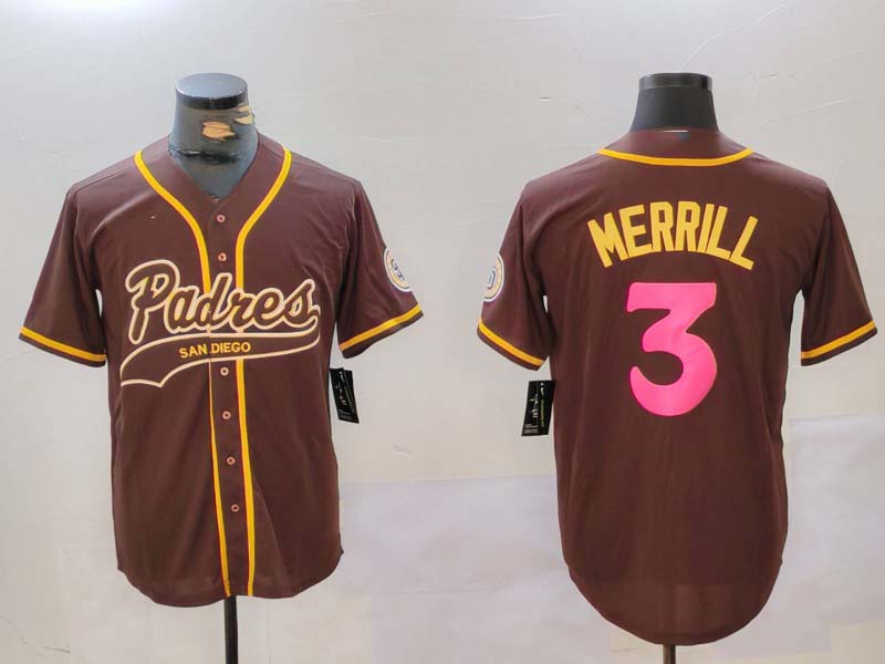 San Diego Padres #3 Jackson Merrill Brown Cool Base Stitched Baseball Jersey